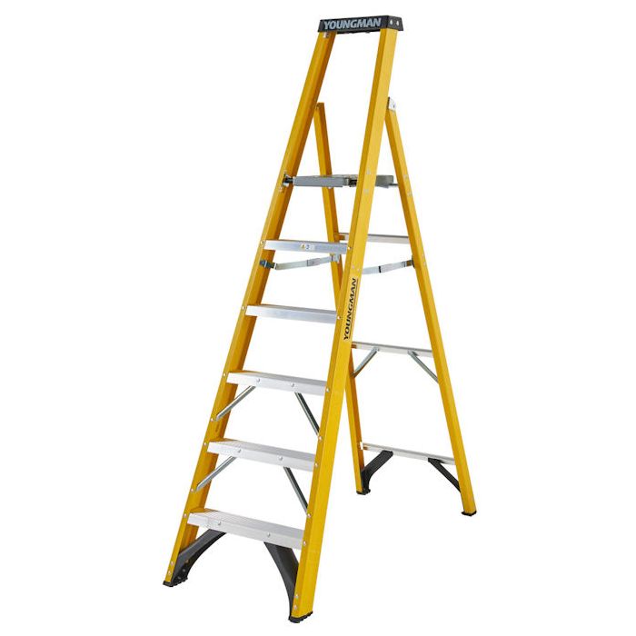 Youngman 6 Tread Aluminium Swingback Step Ladder Builders Trade DIY Professional