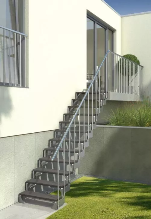 Galvanized steel Outdoor Staircase With Anthracite TRIMAX® Composite ...